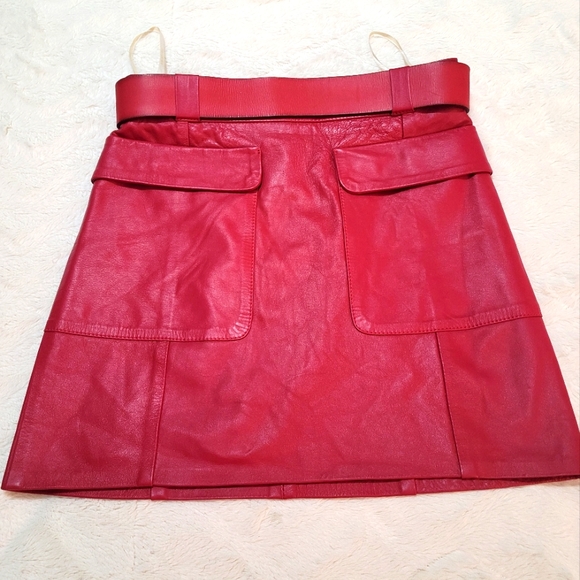 Real Leather Red Cargo Mini Skirt  Size 8 - Picture 2 of 9